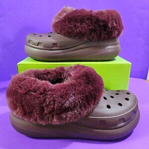 NEW Women's CROCS Furever Crush Dark Cherry Size 7 Lined Shoes Slip-On Slides